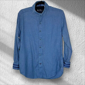 Robert Graham Size Medium Tailored Fit Flip Cuff Long Sleeve‎ Blue Plaid Classic